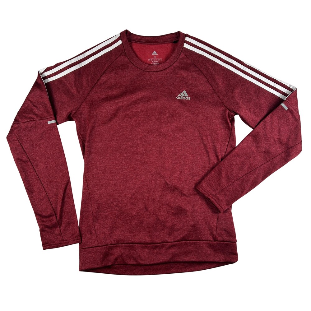 Adidas ClimaWarm Shirt Mens Small Red Long Sleeve Running 3-Stripes Top DZ2005